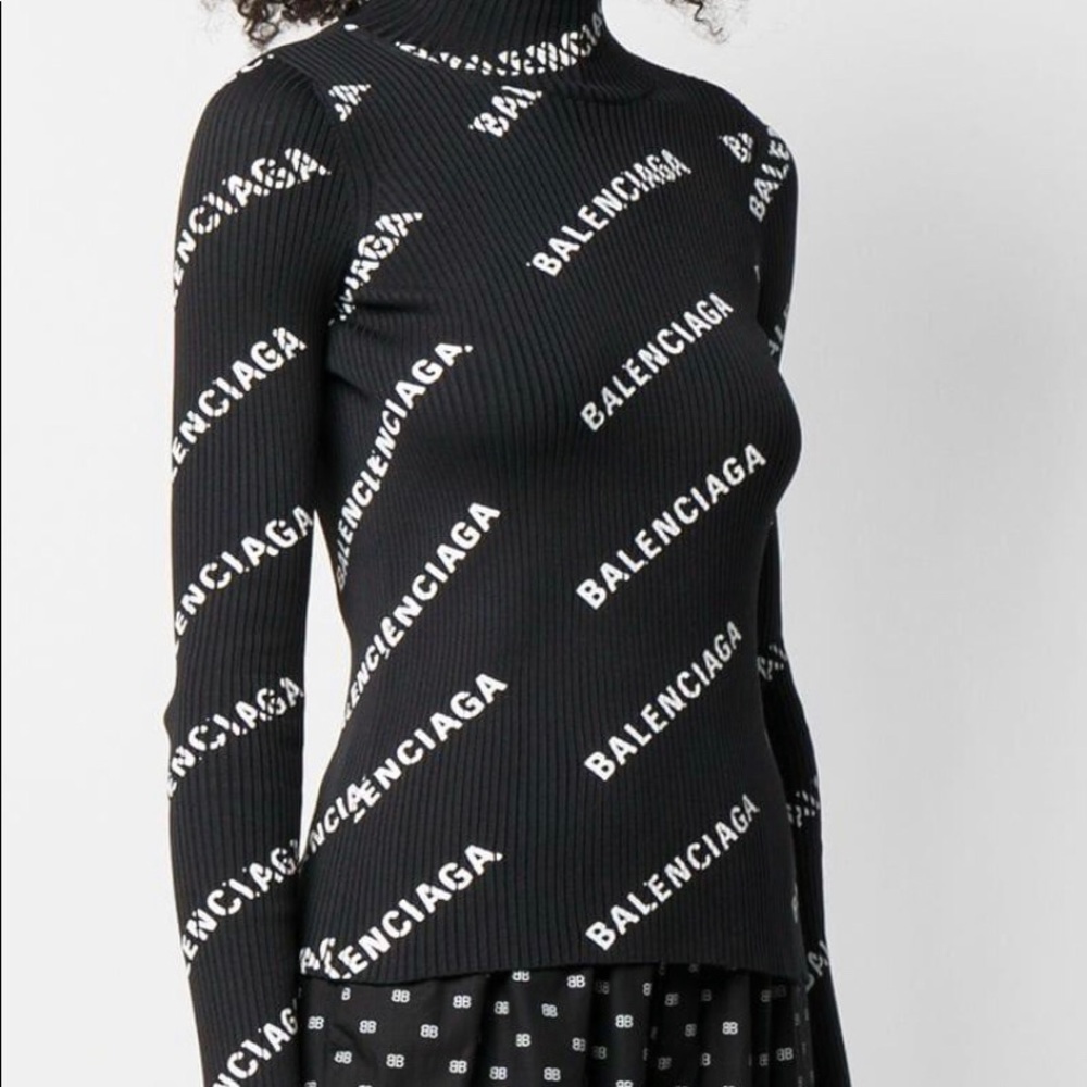 Balenciaga Black Logo Open Back Ribbed Turtleneck NWT Size M (Fits L)